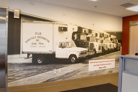Chris Lommel's mural-size enlargement decorates the reception area of a facility of the J&B Group.