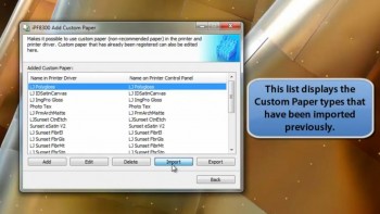 Import custom media types ICC profiles Canon inkjet printer