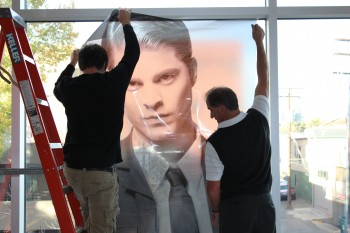 Installing window graphics on the inside of the window