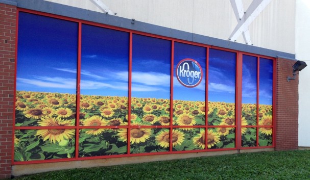 Window graphics for a grocery store chain