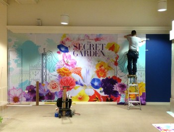 Installing the Macy's Spring Flower Show wall mural was a breeze with Print-N-Stick Fabric. Once the show is over it will also be easy to remove and leave no trace behind or cause any damage to the wall.